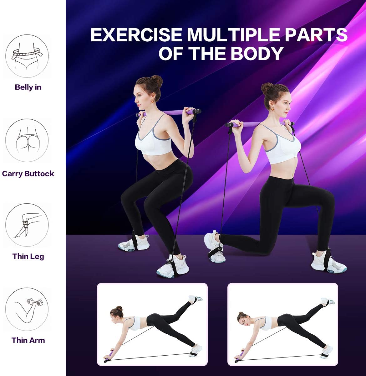 Pilates Stick z elastyczną gumą – do ćwiczeń, jogi i fitness