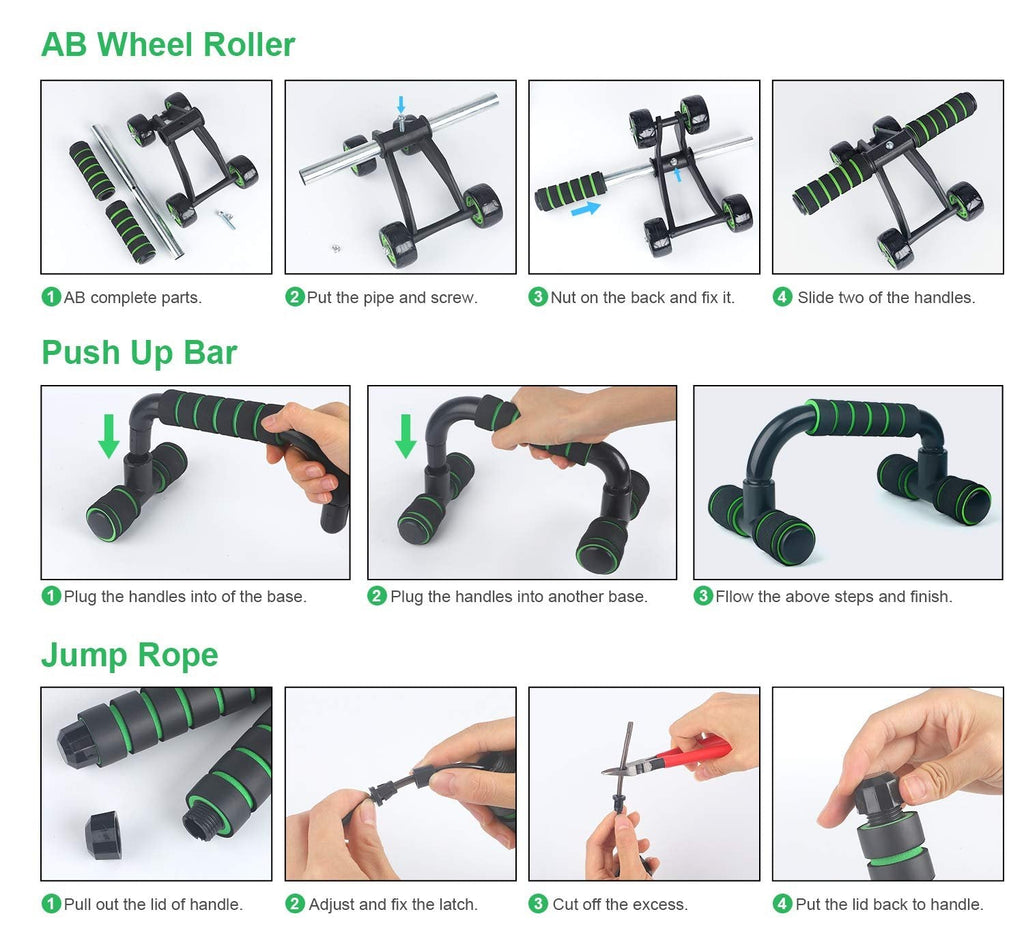 Zestaw treningowy 10w1 – kółko do ćwiczeń AB Roller + akcesoria